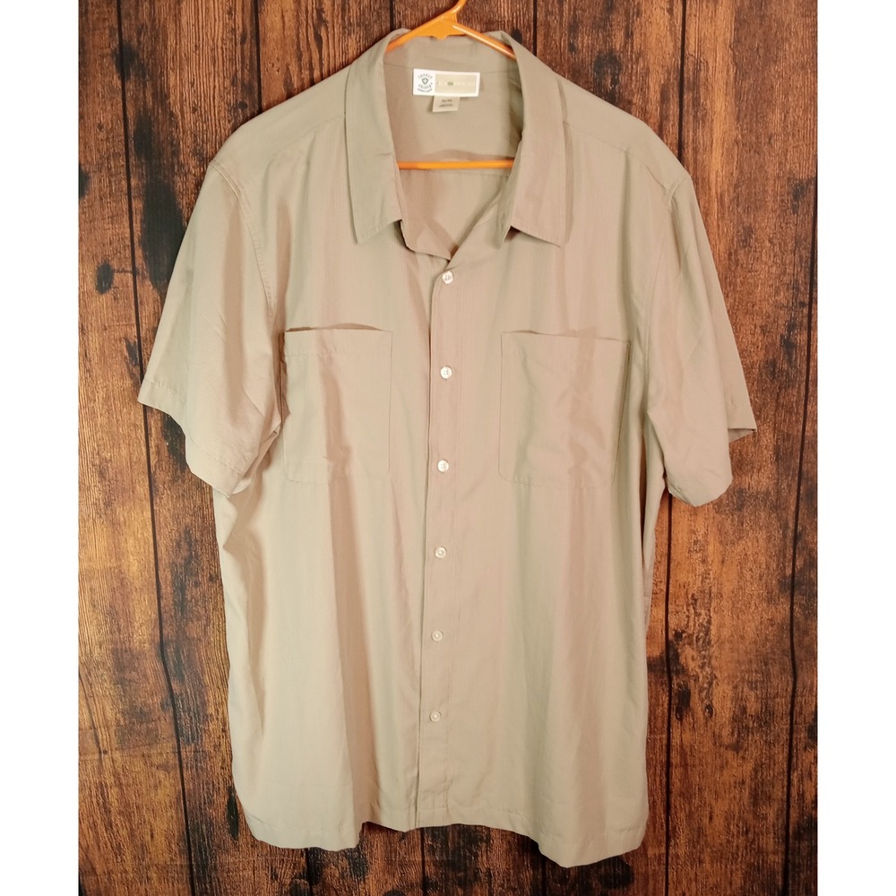 ExOfficio Insect Shield Mens XL Tan Short Sleeve Button Up Hiking Shirt E14063
